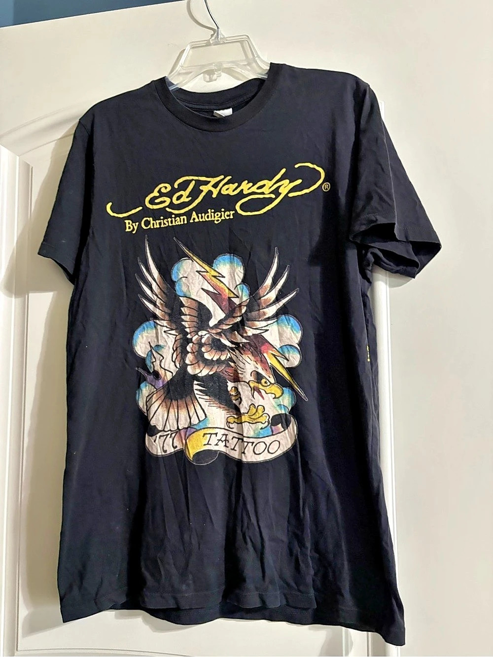 Ed Hardy Tattoo Eagle Graphic Tee Black & Yellow Large